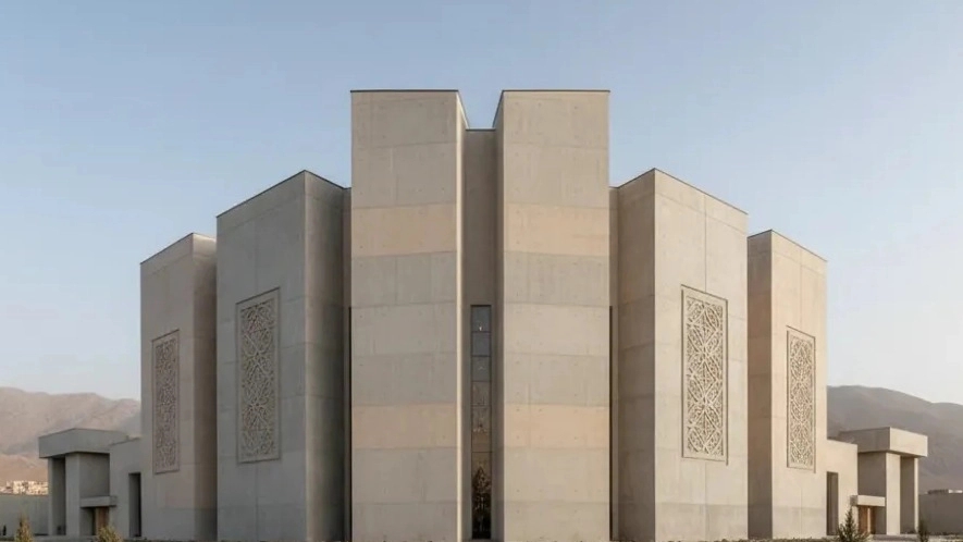 Implementation of the cement facade of the hall in Shiraz